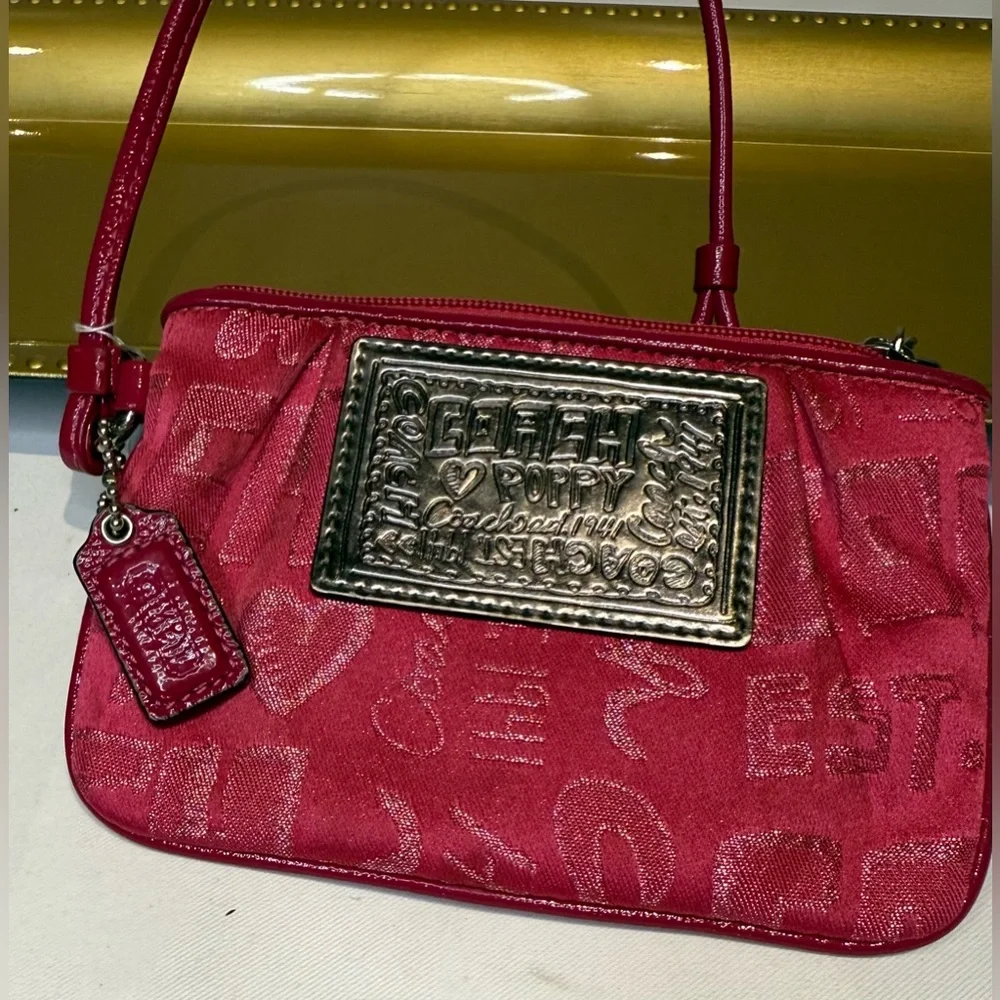 Coach Poppy Script Wristlet with Silver Lurex Y2K